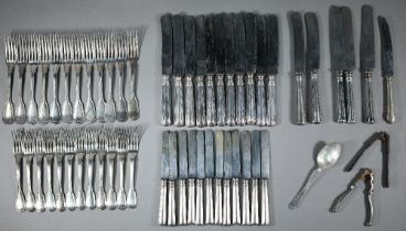 French Christofle plate set of fiddle and thread table forks and dessert forks for twelve, to/w