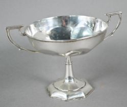 Silver bonbon comport with twin handles, on stemmed foot and octagonal base, Samuel Walton Smith,
