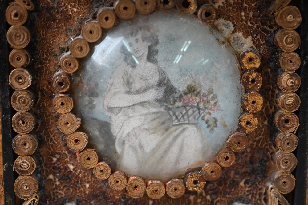 A George III tea caddy decorated with gilded rolled paper and crystal shards, and inset with two - Image 6 of 7