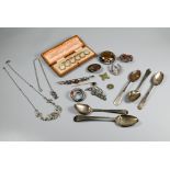 A collection of Victorian and later jewellery items including stone set brooches, marcasite brooch