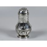 George I silver baluster pounce-pot, Maker TF (possibly), London 1724, 2.1oz, 8.5cm, later