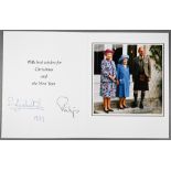 Queen Elizabeth II and HRH the Duke of Edinburgh Christmas card with two gilt cyphers to front,