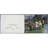 HM Queen Elizabeth II and HRH the Duke of Edinburgh Christmas card with two gilt cyphers to front,