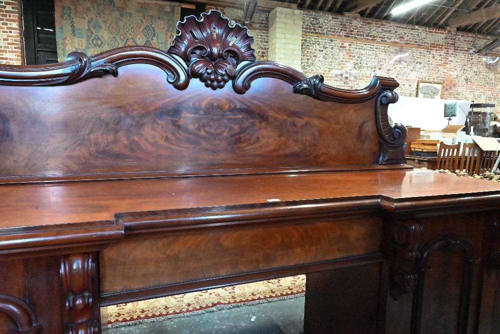 A large Victorian mahogany country house twin pedestal sideboard, the heavily moulded back over a - Image 3 of 7