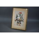 An early 20th century Chinese painting of a basked filled with various flowers, ink and