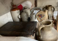 A Welsh Bible together with stoneware foot warmers other pottery etc