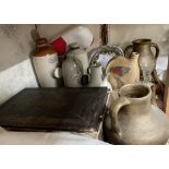 A Welsh Bible together with stoneware foot warmers other pottery etc