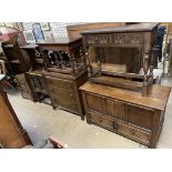 A 20th century oak coffer with two drawers on stiles together with an oak side table,