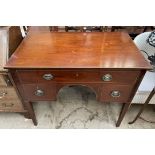 A 19th century mahogany sideboard with a rectangular top and three drawers on square tapering legs