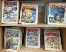 A collection of comics and from the 1970's and 1980's including Hotspur, Lion, Victor,