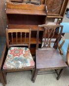 A waterfall bookcase together with a 19th century dining chair with vase splat and another 19th