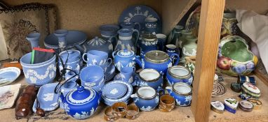 Assorted Wedgwood blue jasperwares together with boxes and covers,