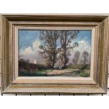 Kenneth Denton Late evening in Kent Oil on board Signed and label verso 23.5 x 36.