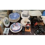 A shop scales together with a sewing machine, Six Nations coasters, collectors plates,