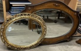 An oak framed wall mirror together with a gilt wall mirror