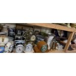 A picnic hamper together with an Aviakit helmet, glass dishes, Smiths mantle clock,