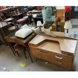 A mid 20th century oak dressing table together with a reproduction mahogany desk, foot stool,