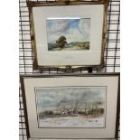 Ken Messer A Barn in a wintry landscape Watercolour Signed Together with a watercolour by