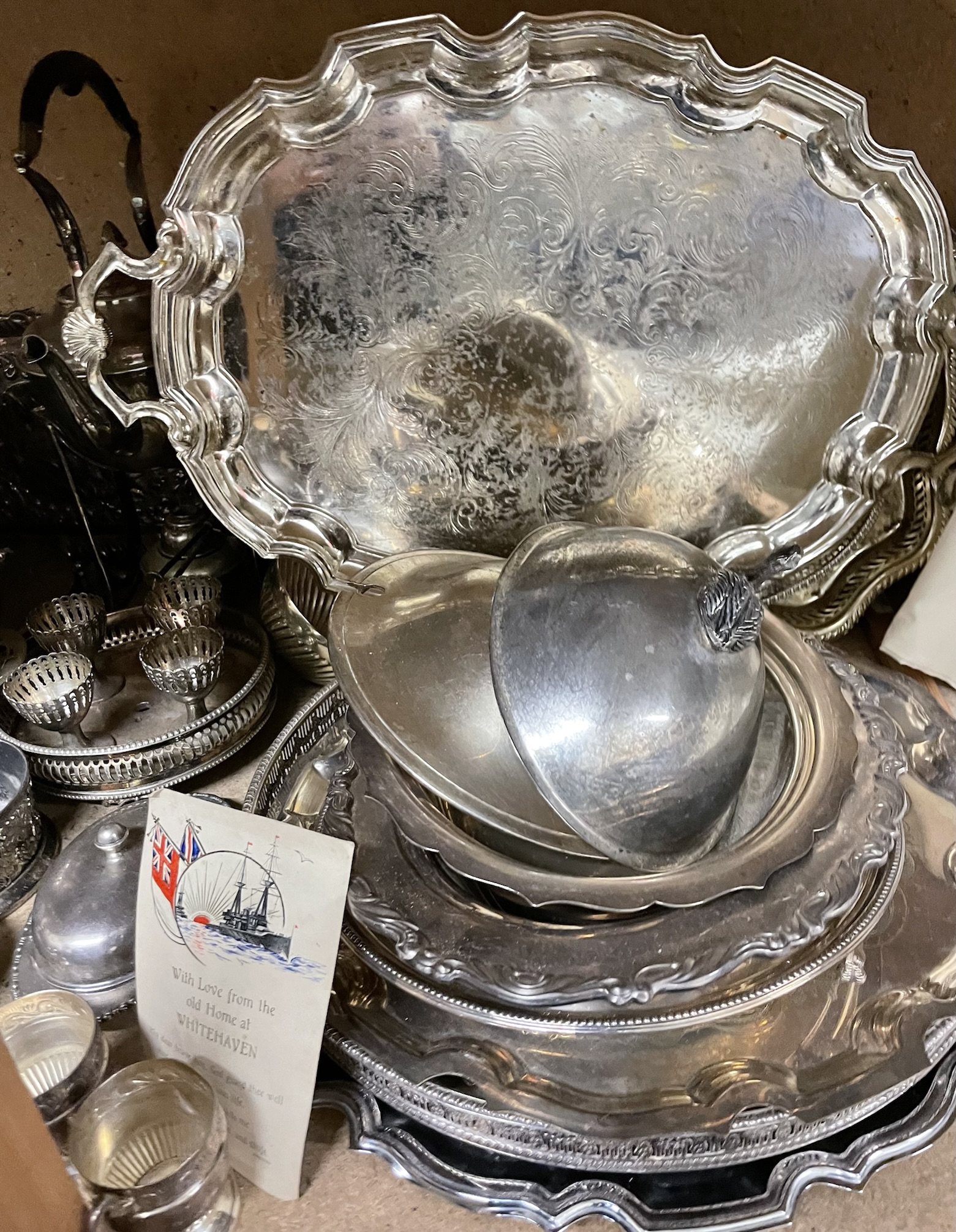 A large collection of electroplated wares including a punch bowl and mugs, trays, - Image 5 of 5