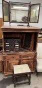 A Hardwood side cabinet with a pair of doors with metal grilles together with an Edwardian mahogany