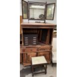 A Hardwood side cabinet with a pair of doors with metal grilles together with an Edwardian mahogany