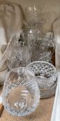 Assorted crystal drinking glasses including brandy balloons,