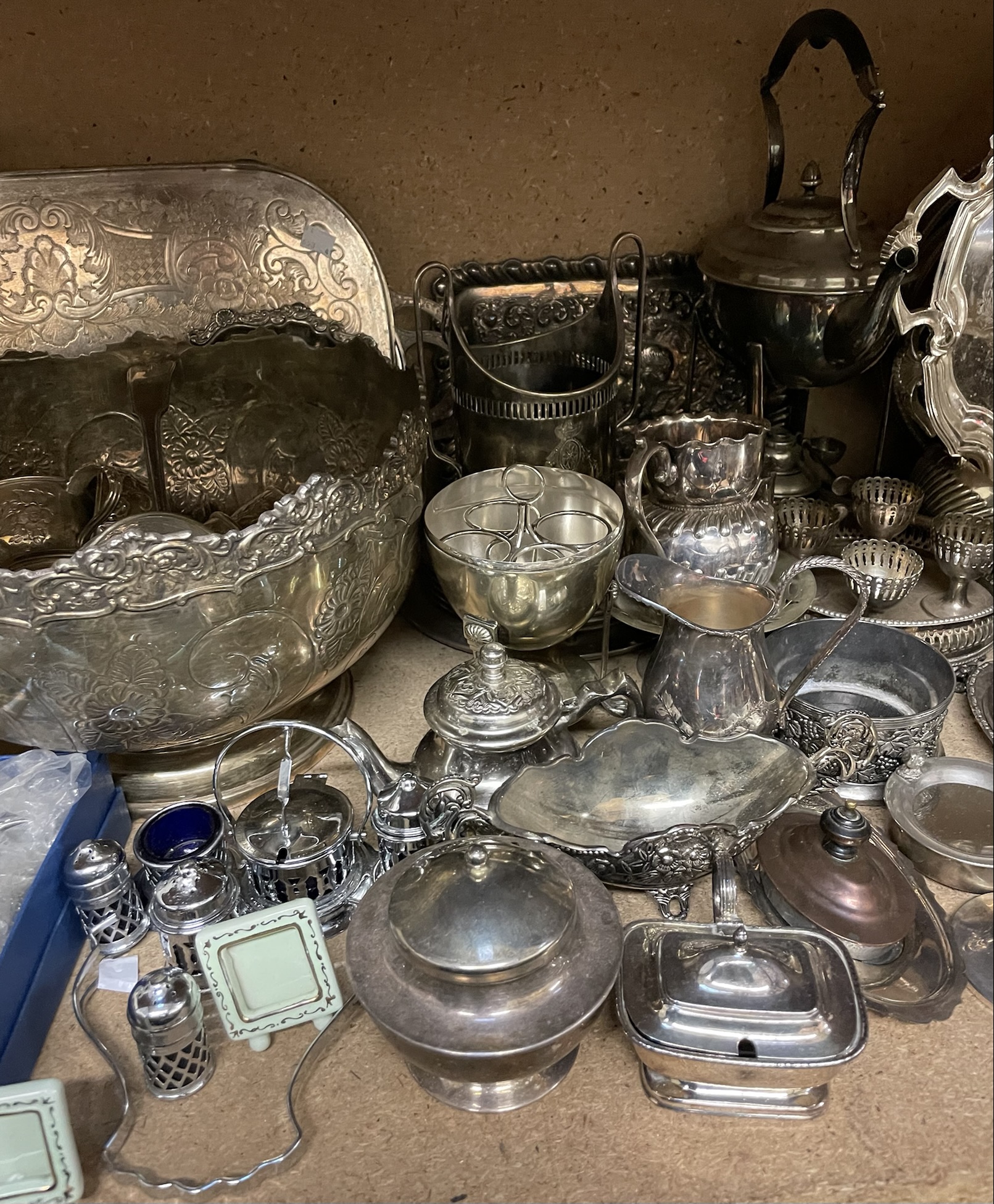 A large collection of electroplated wares including a punch bowl and mugs, trays, - Image 3 of 5