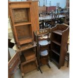 An oak smokers cabinet together with two oak bookcases,