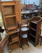 An oak smokers cabinet together with two oak bookcases,