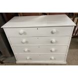 A 19th century painted pine chest of drawers on a plinth base