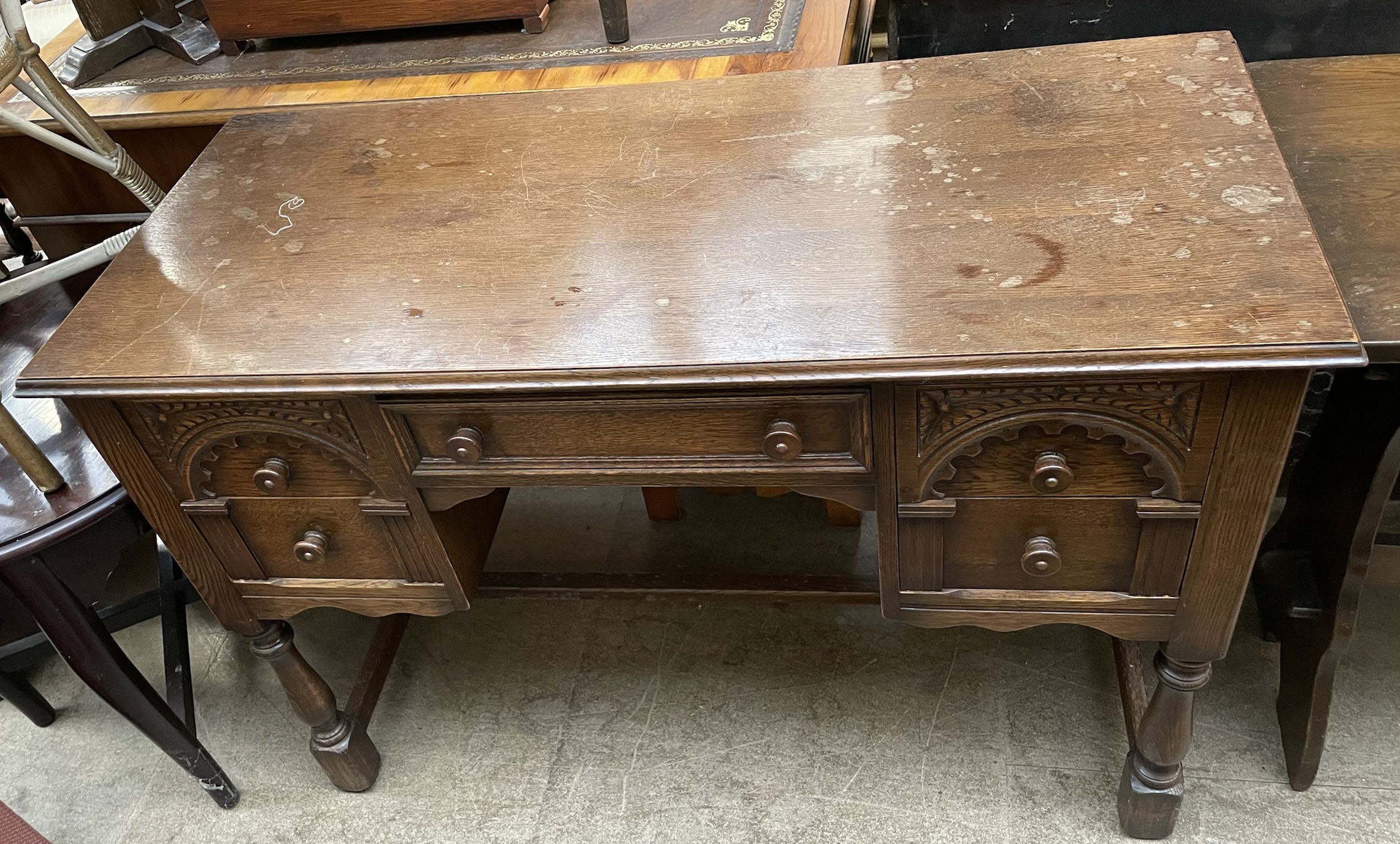 A 20th century oak side table with a rectangular top and a single drawer on stiles together with a - Image 3 of 3