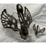 A large silver and glass Swan trinket box,