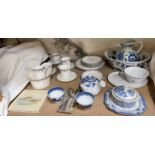 A Longton part tea set together with blue and white tea bowls, Chinese Saki pot,