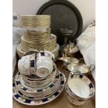 A Royal Crown Derby Bali pattern part dinner set together with a three piece electroplated teaset,