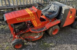 A Westwood ride on lawn mower with collection bin (Sold for spares)