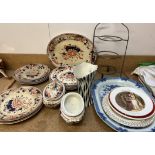 A blue and white pottery meat plate together with an Ashworth part dinner set etc