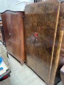 A 20th century walnut wardrobe together with another wardrobe