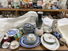 A Rosenthal vase together with a blue and white pottery part dinner set,