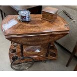 An Italian inlaid drinks trolley together with an inlaid jewellery box and an electroplated and