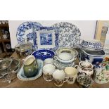 A Masons twin handled sugar pot and cover together with assorted plates, bowls, commemoratives,