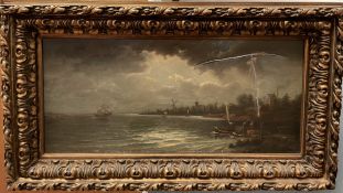 19th century Dutch School A harbour scene Oil on canvas