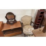 A Victorian mahogany toilet mirror together with a teak hifi cabinet with smoked glass doors,