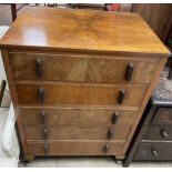 A 20th century walnut chest with four graduated drawers on cabriole legs, 76cm wide x 52.