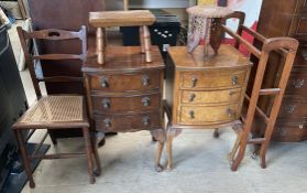 A towel rail together with two reproduction chests of drawers, a bedroom chair ,