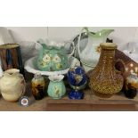 A small gem set globe together with jug and basin sets, glass bowls, RAF badges on plaques,