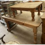 A 20th century pine kitchen table together with a pine coffee table and two pine stools