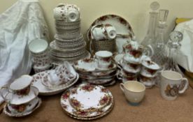 A Royal Albert Old Country roses pattern part teaset together with another bone china part tea set,