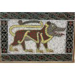 A mosaic of a stylised dog,