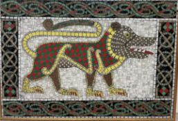 A mosaic of a stylised dog,