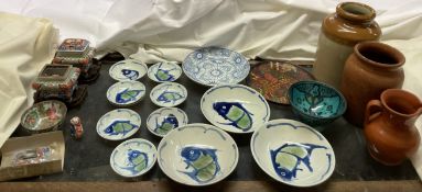 A Japanese carp decorated part service together with Chinese porcelain,